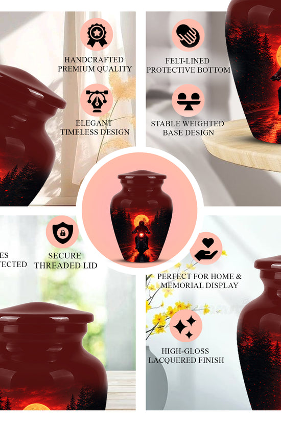 Red Moon Motorcycle Memorial Cremation Urn for Human Ashes – Personalized Biker Tribute Urn