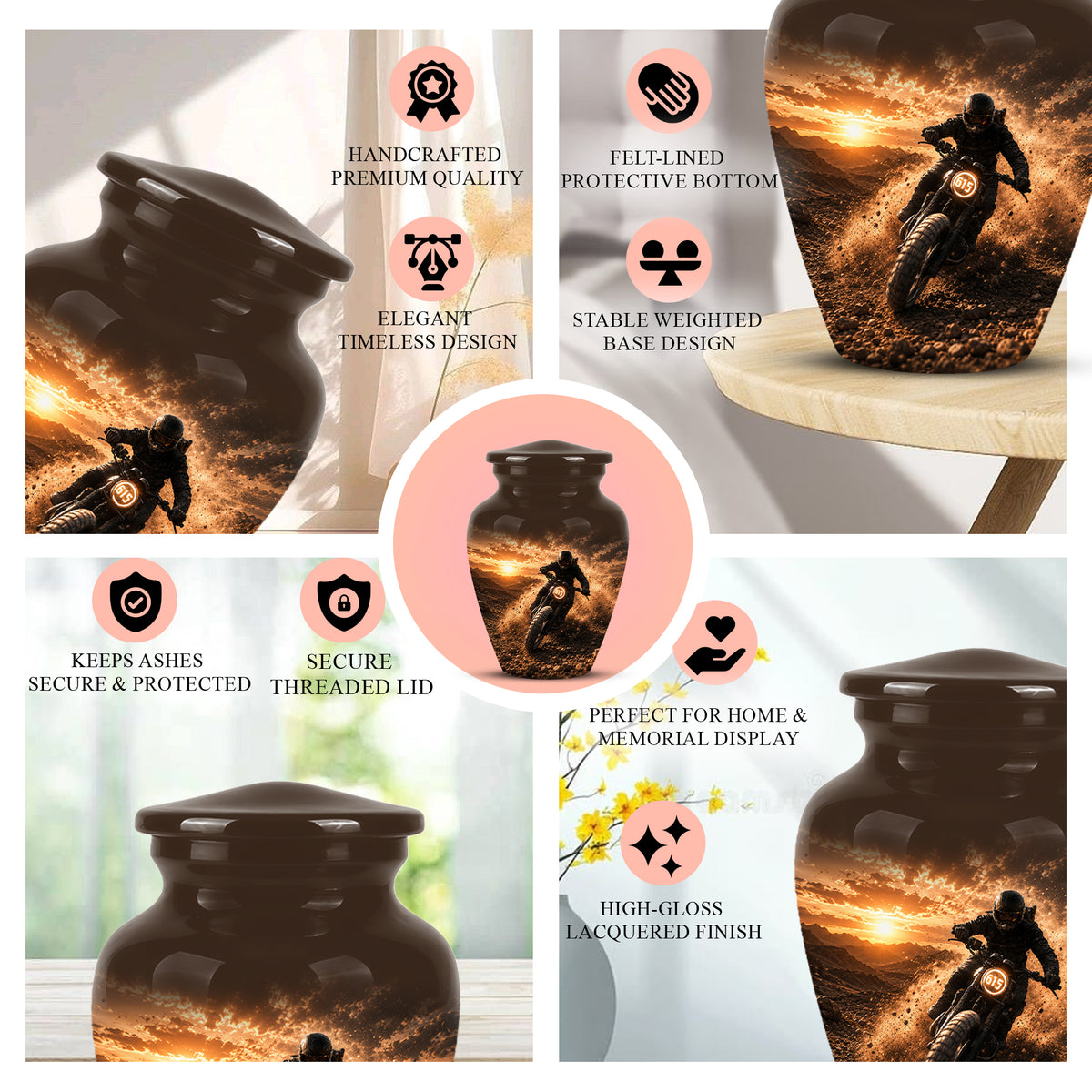 Adventure Motorcycle Memorial Cremation Urn for Human Ashes – Personalized Biker Tribute Urn