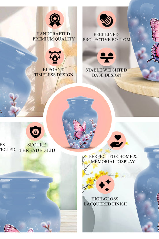 Pink Butterfly Cremation Urn - Cherry Blossom Memorial Keepsake