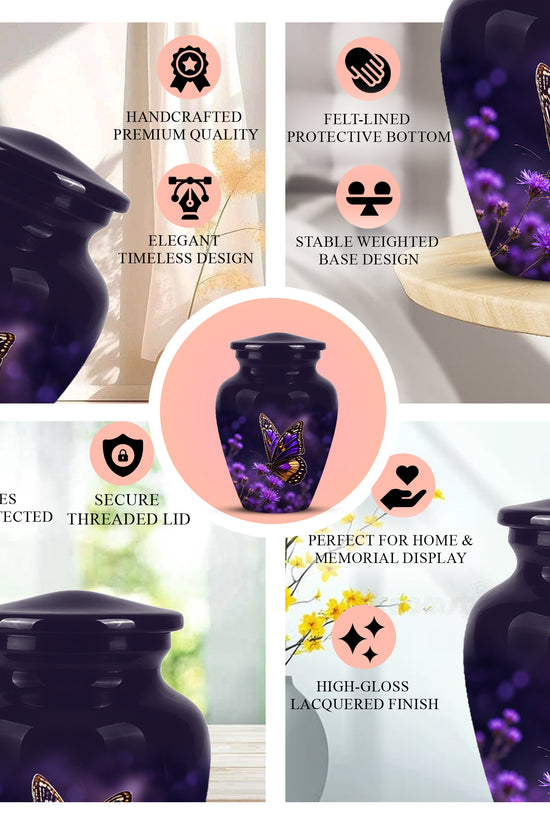 Purple Butterfly Cremation Urn  - Memorial Keepsake for Ashes