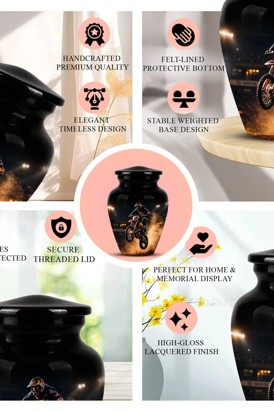 Motocross Rider Memorial Cremation Urn for Human Ashes – Personalized Dirt Bike Tribute Urn