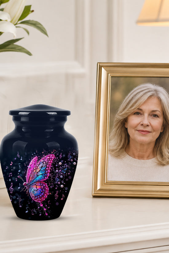 Butterfly Cremation Urn for Ashes - Pink and Blue Music Butterfly Memorial Urn