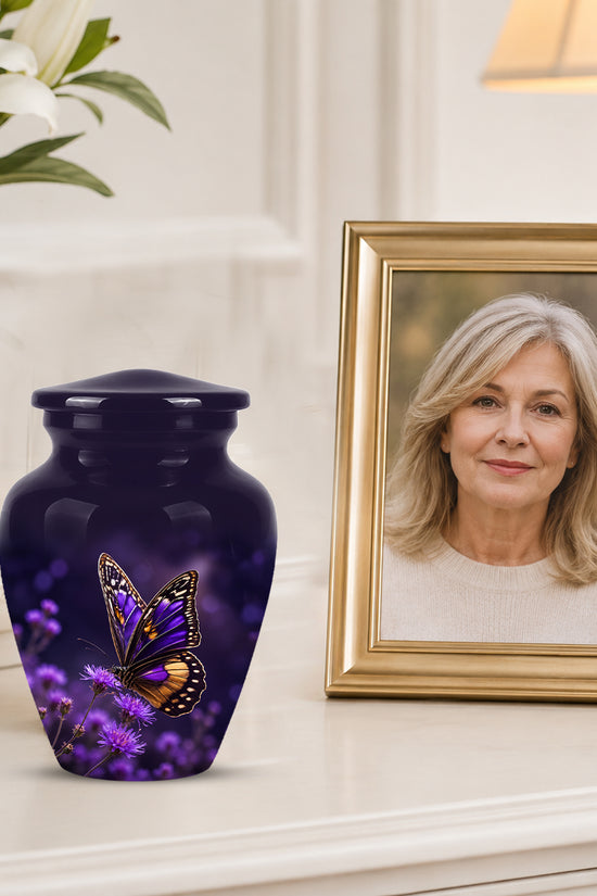 Purple Butterfly Cremation Urn  - Memorial Keepsake for Ashes