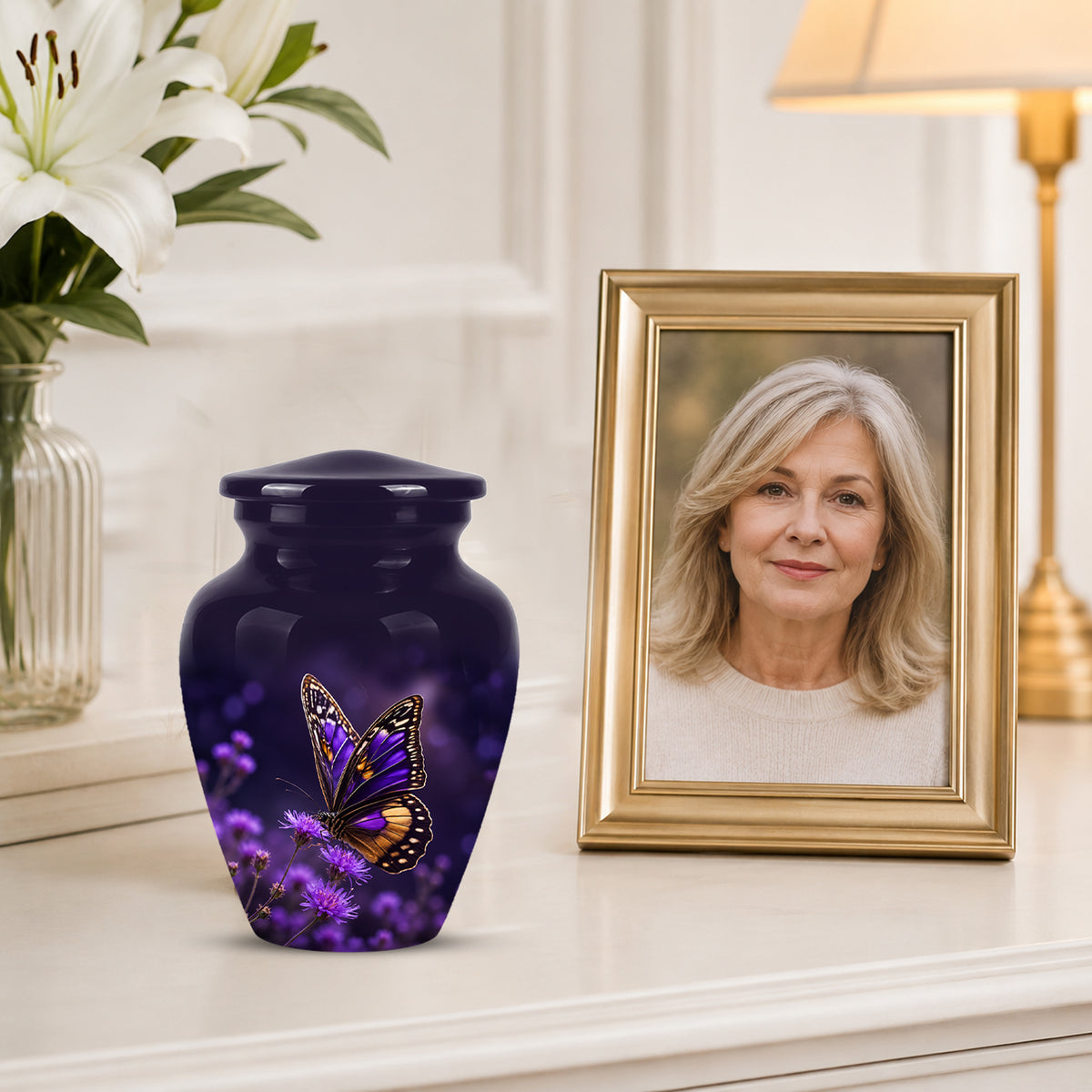 Purple Butterfly Cremation Urn  - Memorial Keepsake for Ashes