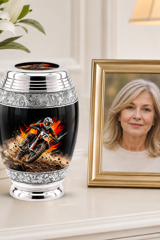 Motocross Dirt Bike Cremation Urn for Human Ashes – Personalized Motorcycle Memorial Urn