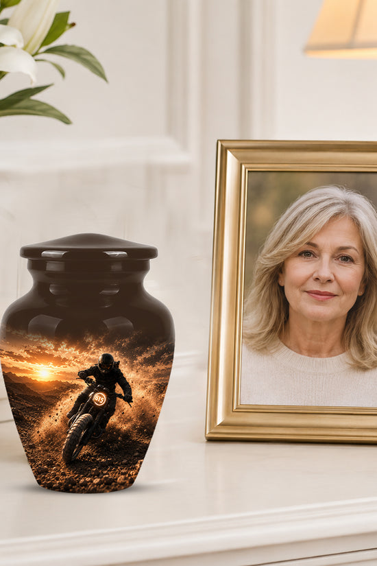 Adventure Motorcycle Memorial Cremation Urn for Human Ashes – Personalized Biker Tribute Urn