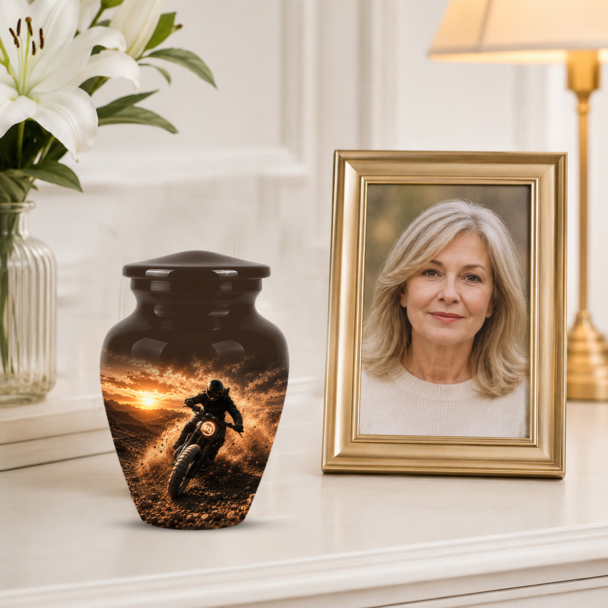 Adventure Motorcycle Memorial Cremation Urn for Human Ashes – Personalized Biker Tribute Urn