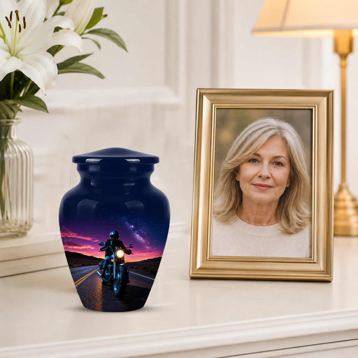 Motorcycle Cremation Urn - Rider Memorial Tribute, Metal Keepsake Urn