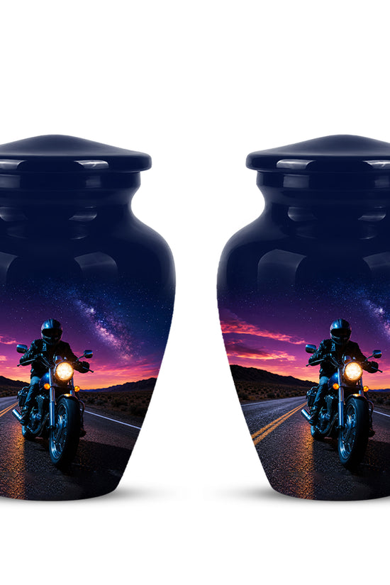 Motorcycle Cremation Urn - Rider Memorial Tribute, Metal Keepsake Urn
