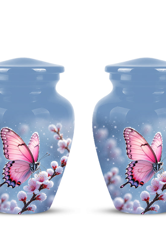 Pink Butterfly Cremation Urn - Cherry Blossom Memorial Keepsake