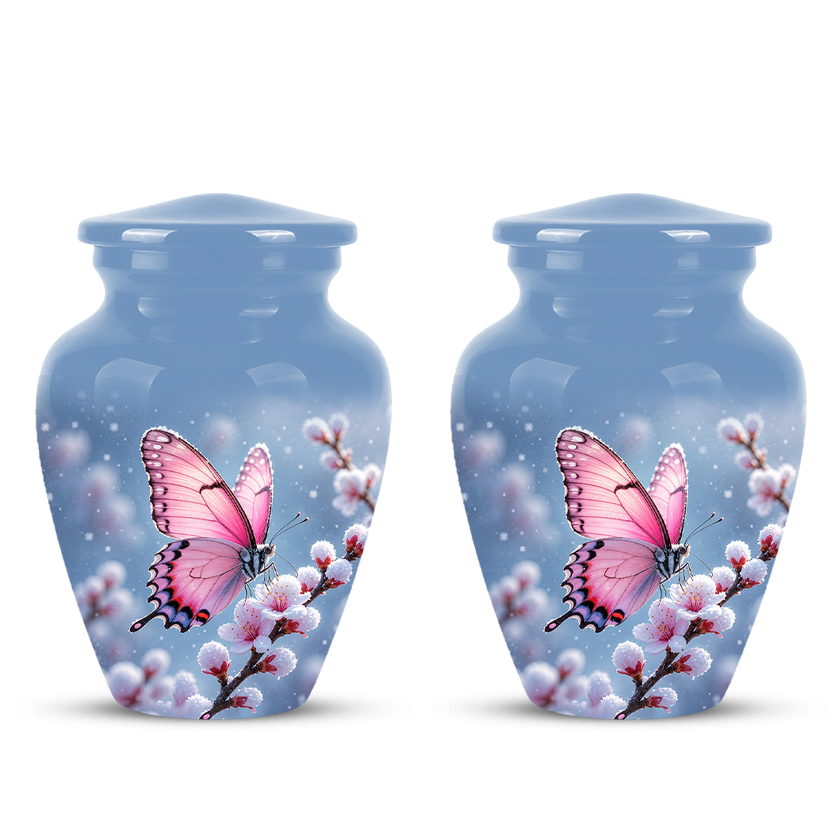 Pink Butterfly Cremation Urn - Cherry Blossom Memorial Keepsake
