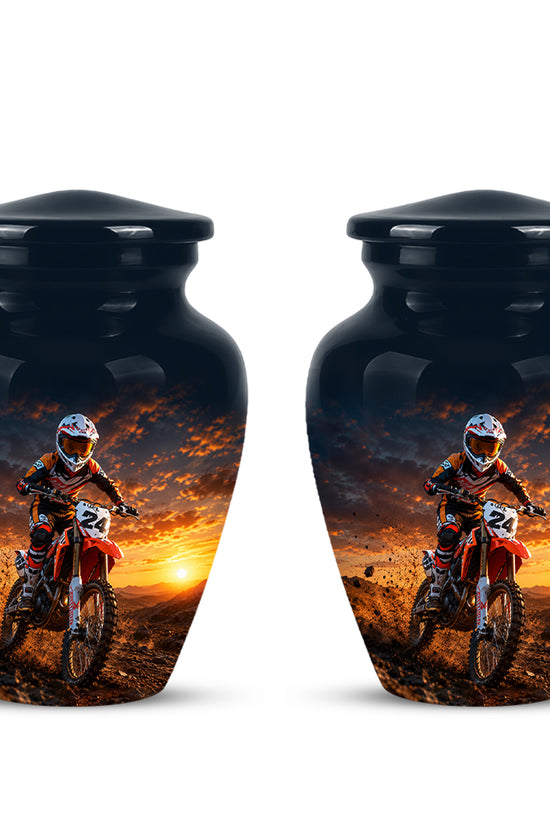 Motocross Sunset Cremation Urn for Human Ashes – Personalized Dirt Bike Memorial Urn