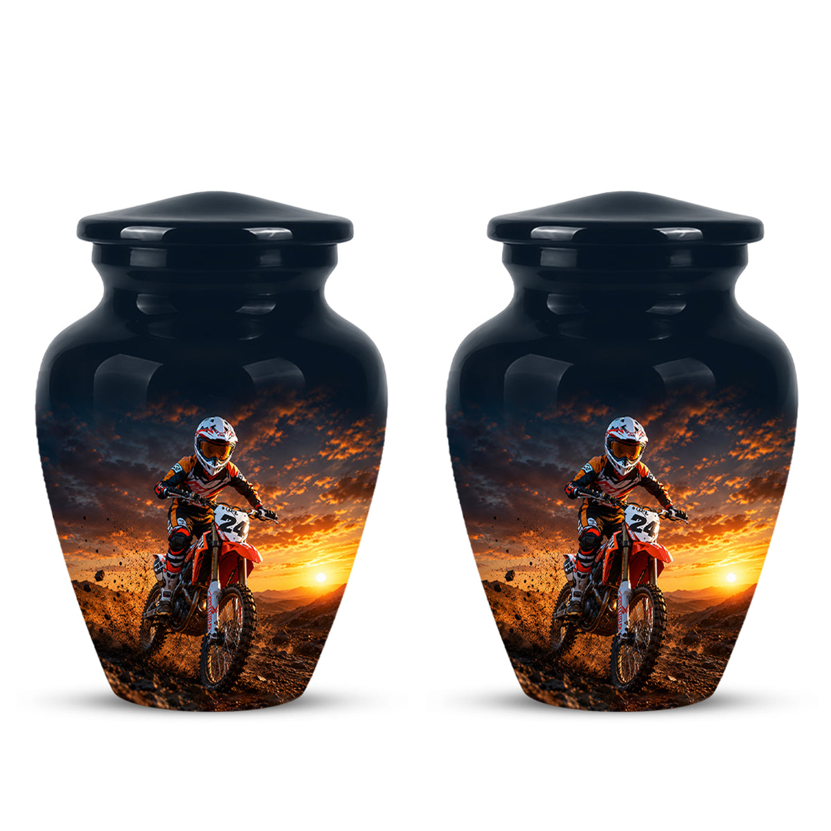 Motocross Sunset Cremation Urn for Human Ashes – Personalized Dirt Bike Memorial Urn