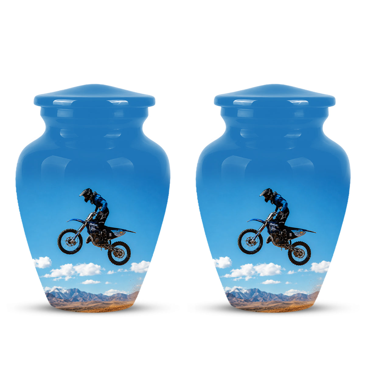 Blue Dirt Bike Memorial Cremation Urn for Human Ashes – Personalized Motocross Tribute Urn