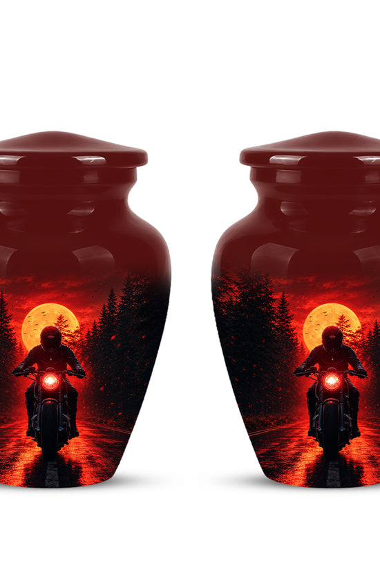 Red Moon Motorcycle Memorial Cremation Urn for Human Ashes – Personalized Biker Tribute Urn