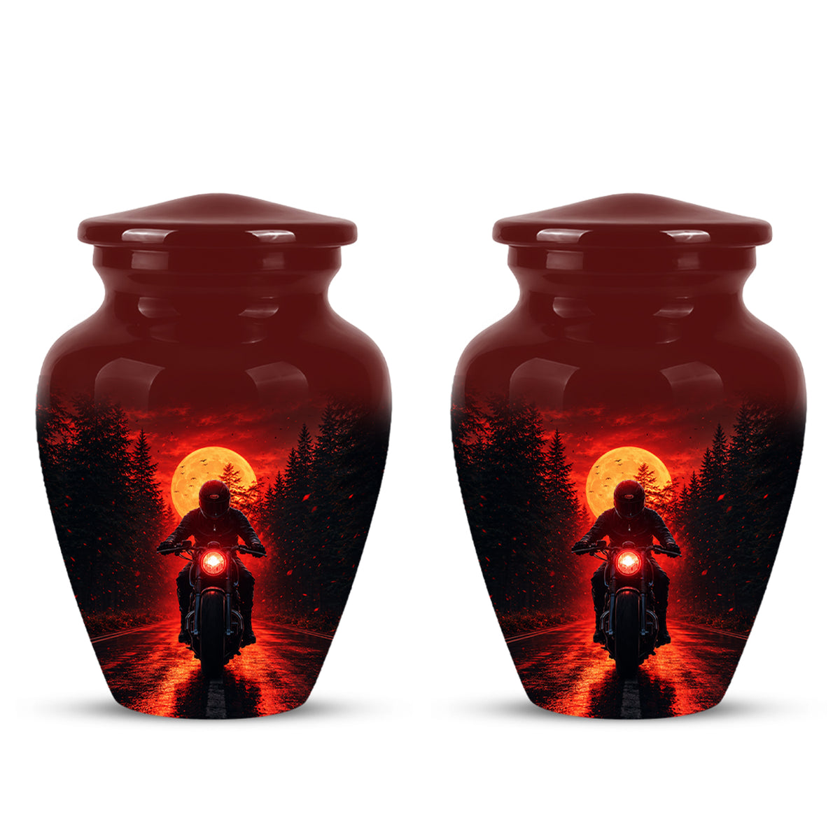 Red Moon Motorcycle Memorial Cremation Urn for Human Ashes – Personalized Biker Tribute Urn