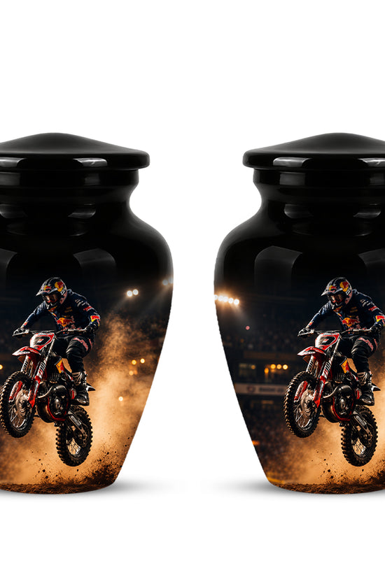 Motocross Rider Memorial Cremation Urn for Human Ashes – Personalized Dirt Bike Tribute Urn