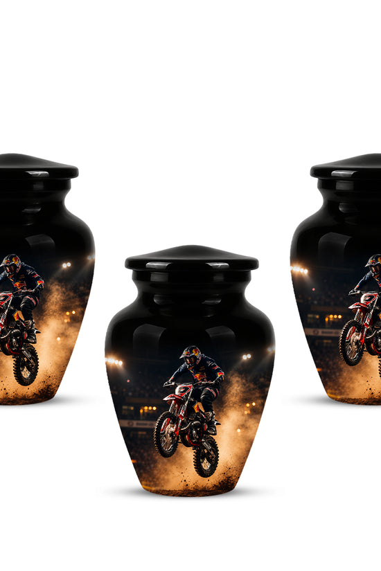 Motocross Rider Memorial Cremation Urn for Human Ashes – Personalized Dirt Bike Tribute Urn