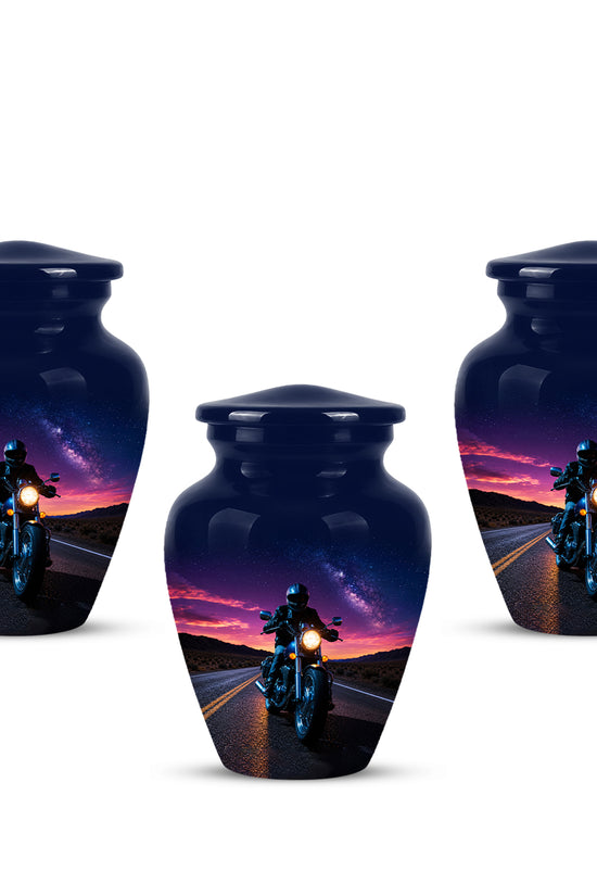 Motorcycle Cremation Urn - Rider Memorial Tribute, Metal Keepsake Urn