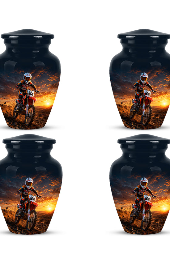 Motocross Sunset Cremation Urn for Human Ashes – Personalized Dirt Bike Memorial Urn