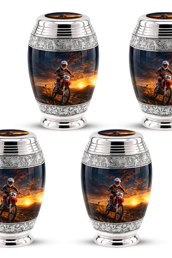 Motocross Sunset Cremation Urn for Human Ashes – Personalized Dirt Bike Memorial Urn