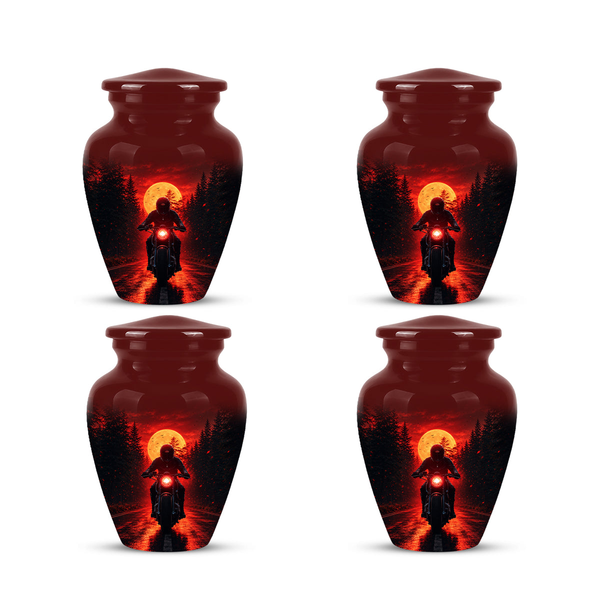 Red Moon Motorcycle Memorial Cremation Urn for Human Ashes – Personalized Biker Tribute Urn