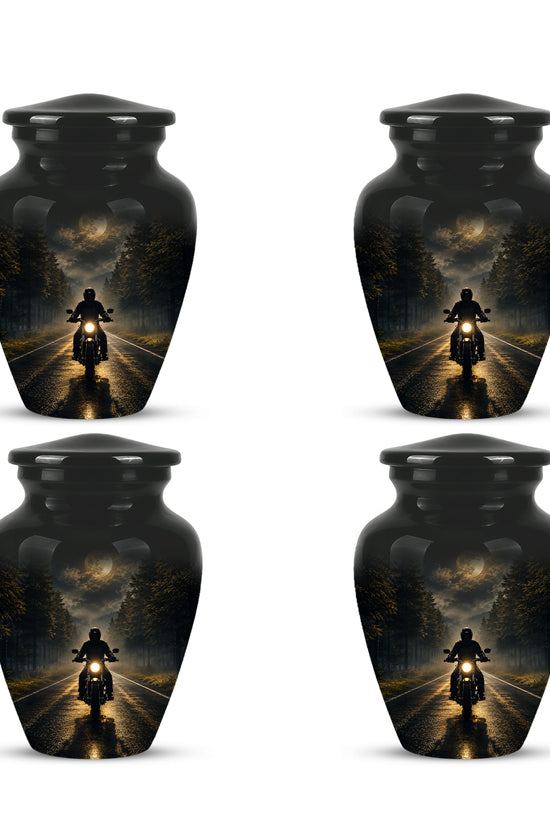 Motorcycle Cremation Urn - Rider on Forest Road Memorial Tribute