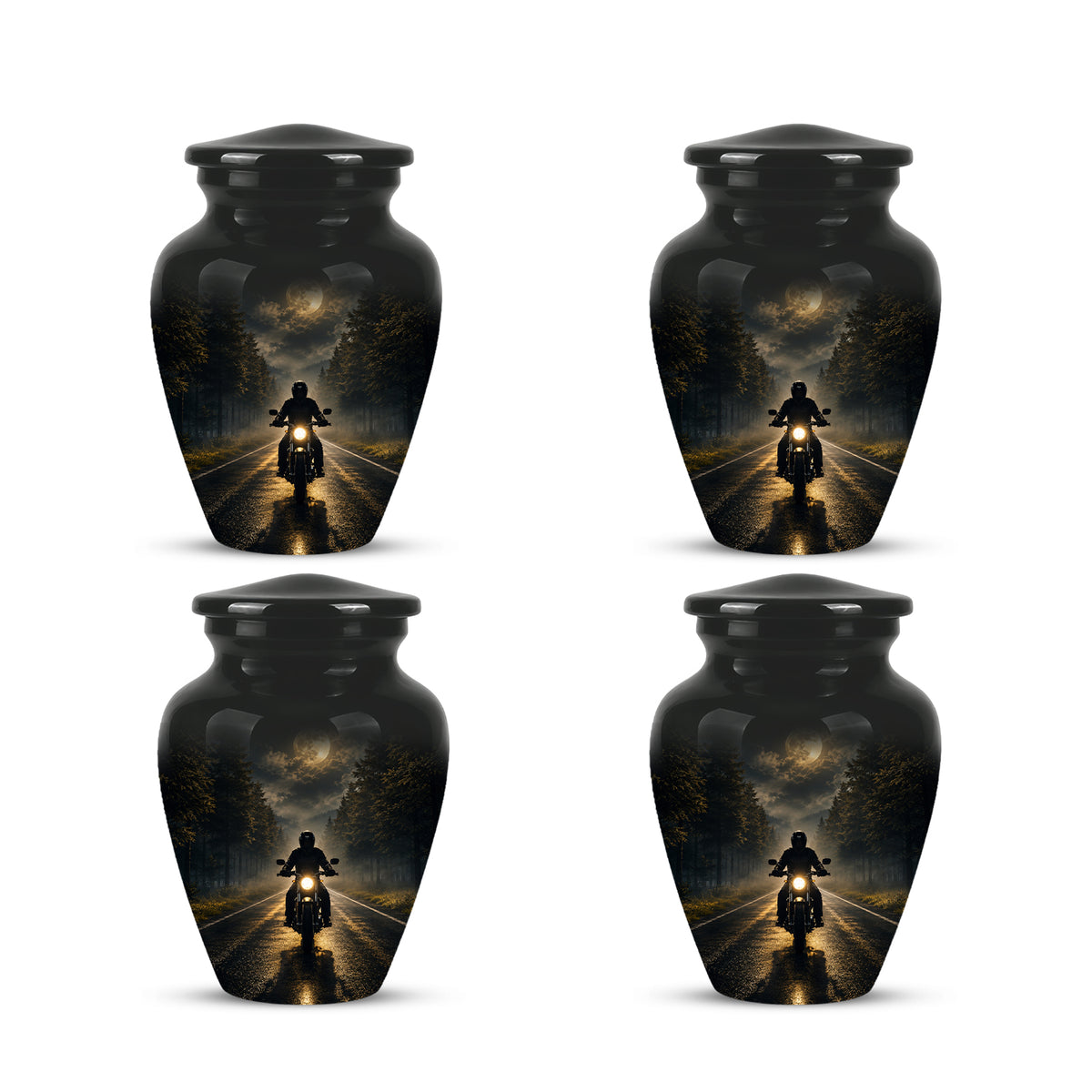 Motorcycle Cremation Urn - Rider on Forest Road Memorial Tribute