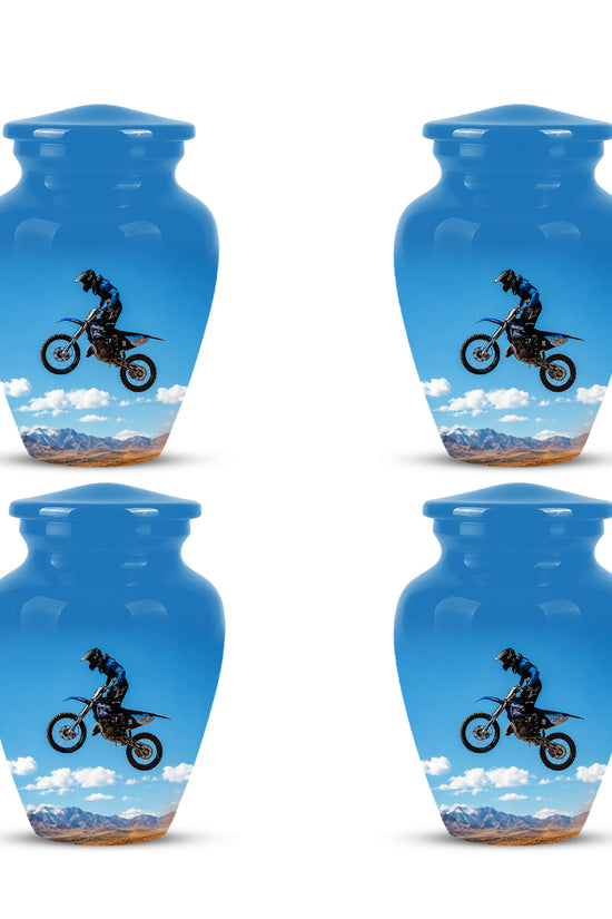 Blue Dirt Bike Memorial Cremation Urn for Human Ashes – Personalized Motocross Tribute Urn