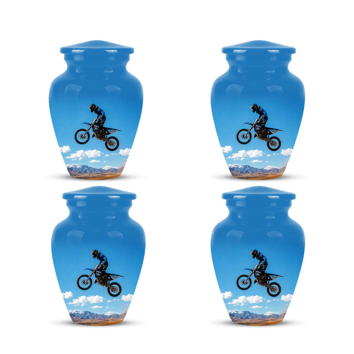 Blue Dirt Bike Memorial Cremation Urn for Human Ashes – Personalized Motocross Tribute Urn
