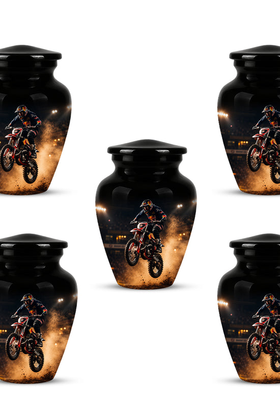 Motocross Rider Memorial Cremation Urn for Human Ashes – Personalized Dirt Bike Tribute Urn