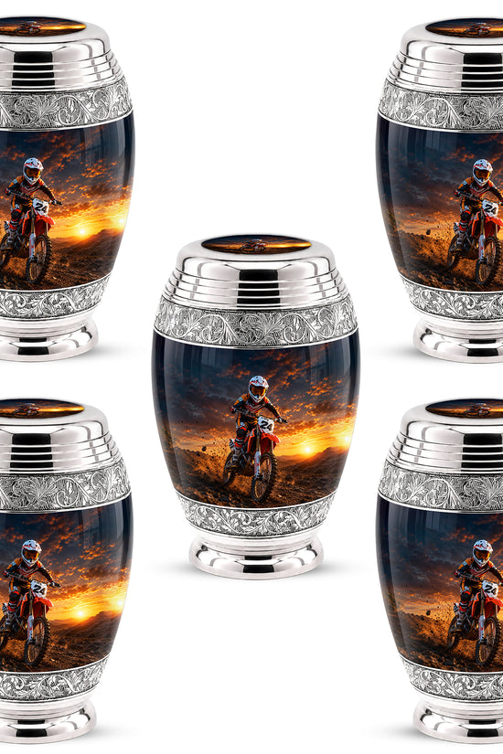 Motocross Sunset Cremation Urn for Human Ashes – Personalized Dirt Bike Memorial Urn