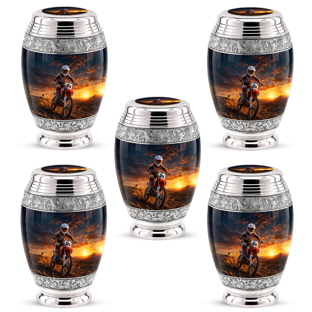 Motocross Sunset Cremation Urn for Human Ashes – Personalized Dirt Bike Memorial Urn