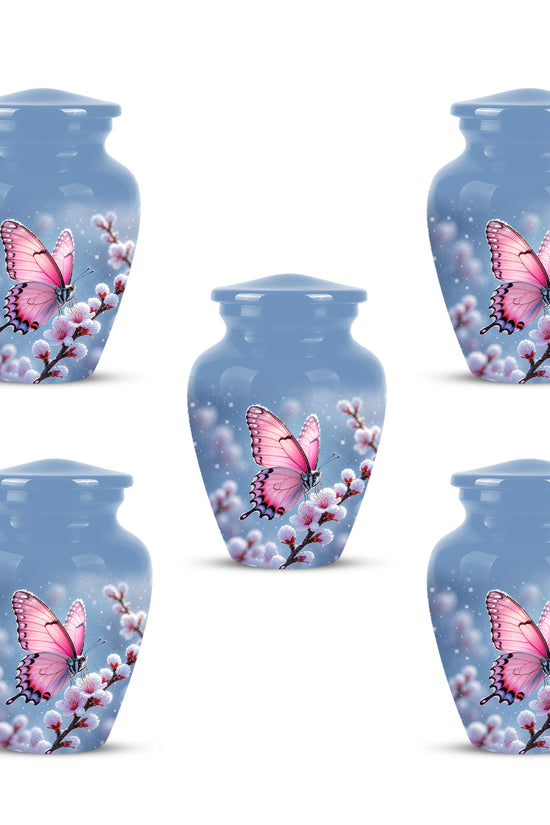 Pink Butterfly Cremation Urn - Cherry Blossom Memorial Keepsake