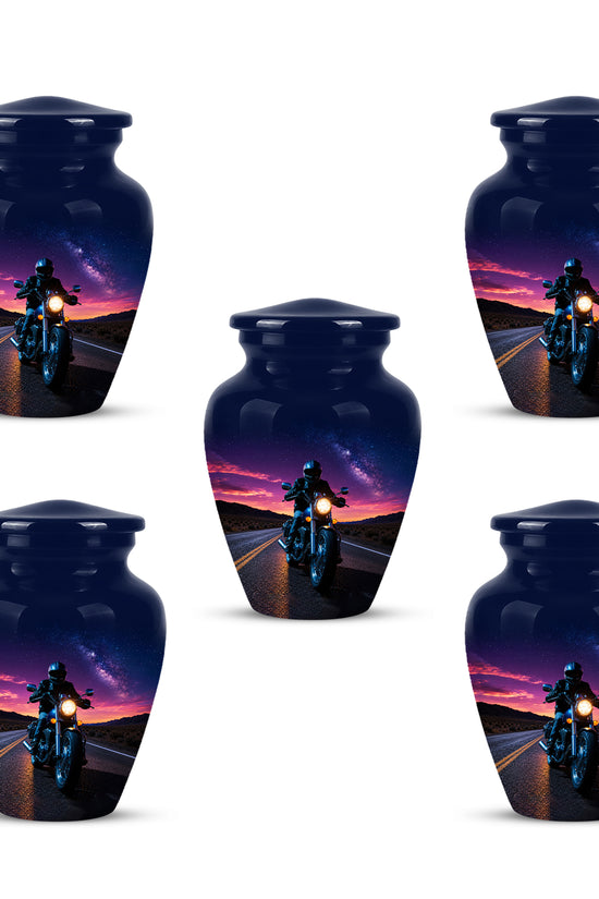 Motorcycle Cremation Urn - Rider Memorial Tribute, Metal Keepsake Urn