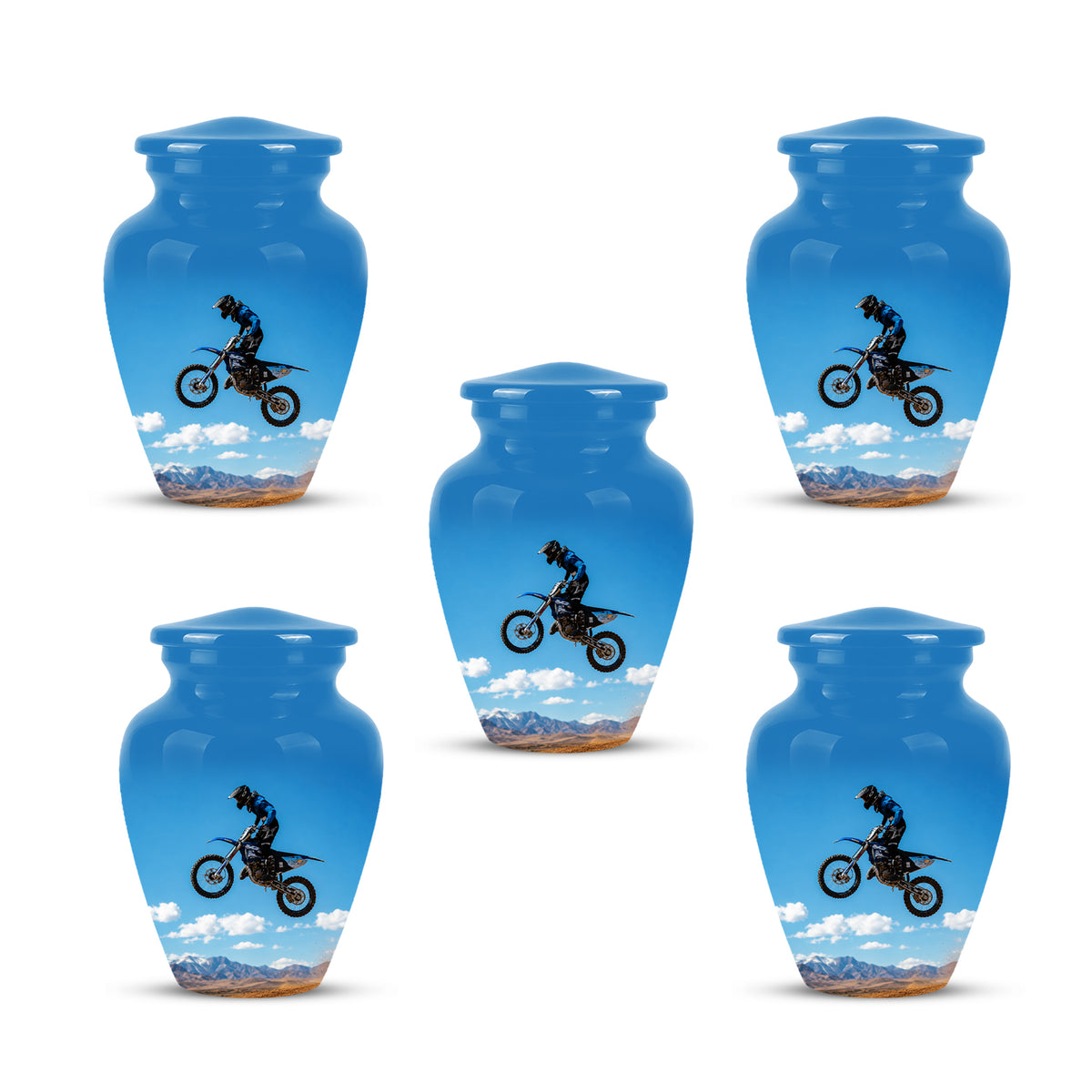 Blue Dirt Bike Memorial Cremation Urn for Human Ashes – Personalized Motocross Tribute Urn