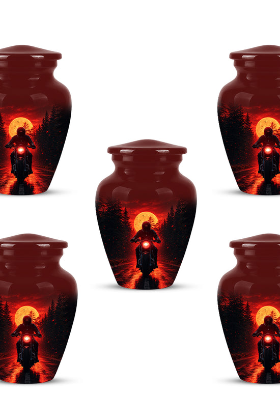 Red Moon Motorcycle Memorial Cremation Urn for Human Ashes – Personalized Biker Tribute Urn