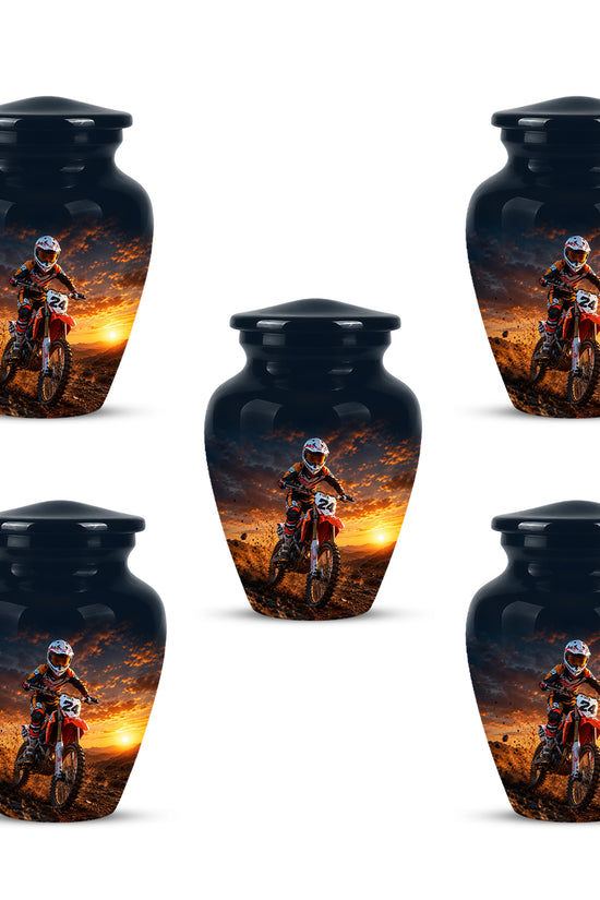 Motocross Sunset Cremation Urn for Human Ashes – Personalized Dirt Bike Memorial Urn