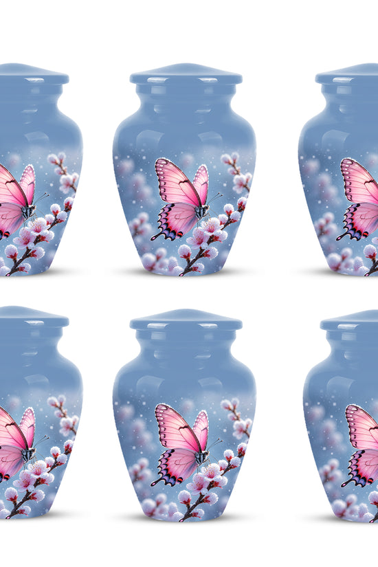 Pink Butterfly Cremation Urn - Cherry Blossom Memorial Keepsake