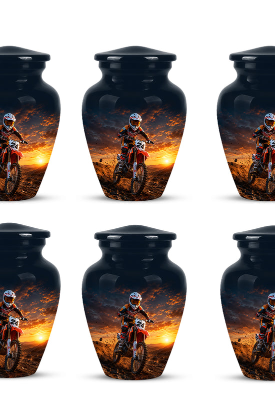 Motocross Sunset Cremation Urn for Human Ashes – Personalized Dirt Bike Memorial Urn