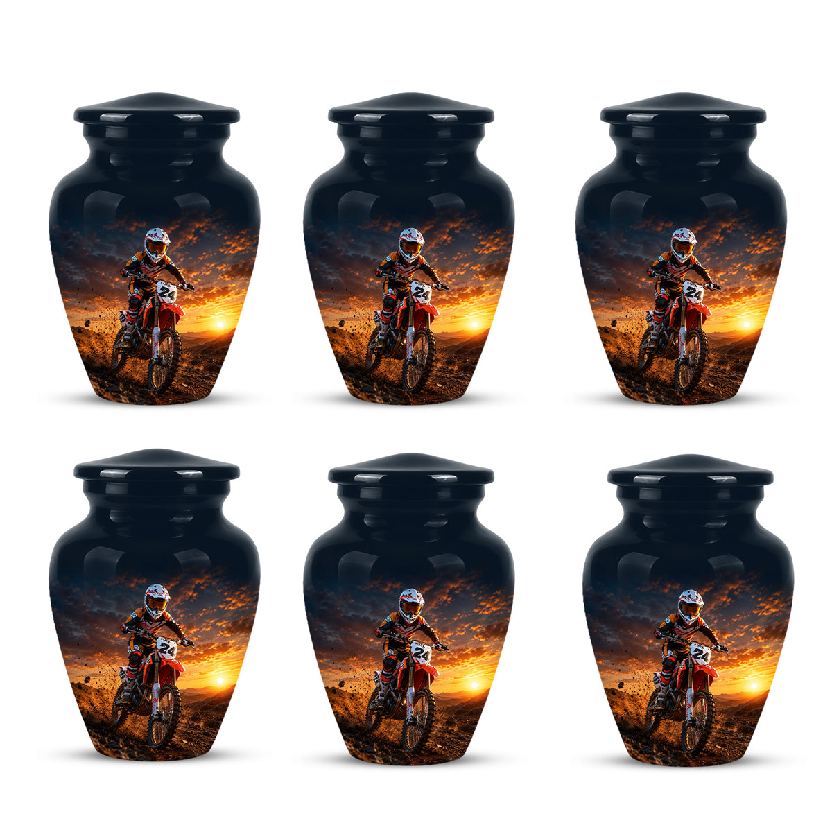 Motocross Sunset Cremation Urn for Human Ashes – Personalized Dirt Bike Memorial Urn
