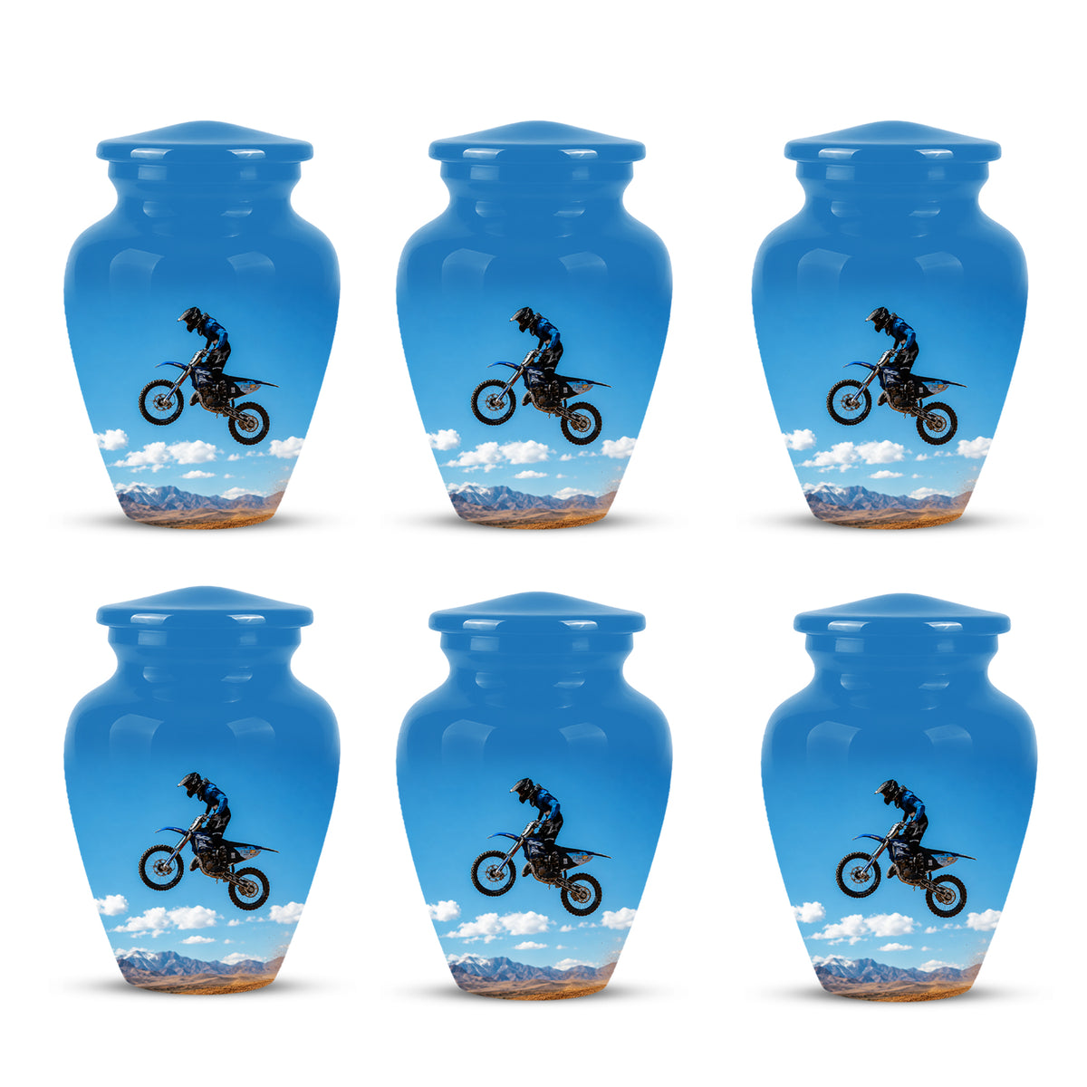 Blue Dirt Bike Memorial Cremation Urn for Human Ashes – Personalized Motocross Tribute Urn