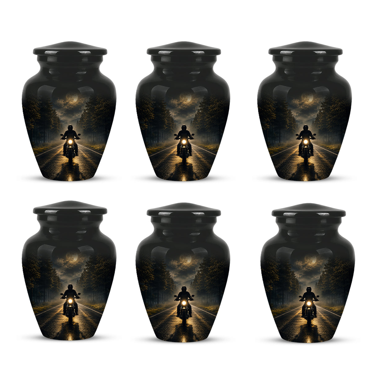 Motorcycle Cremation Urn - Rider on Forest Road Memorial Tribute