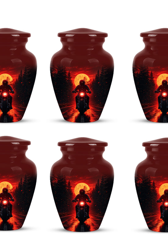 Red Moon Motorcycle Memorial Cremation Urn for Human Ashes – Personalized Biker Tribute Urn