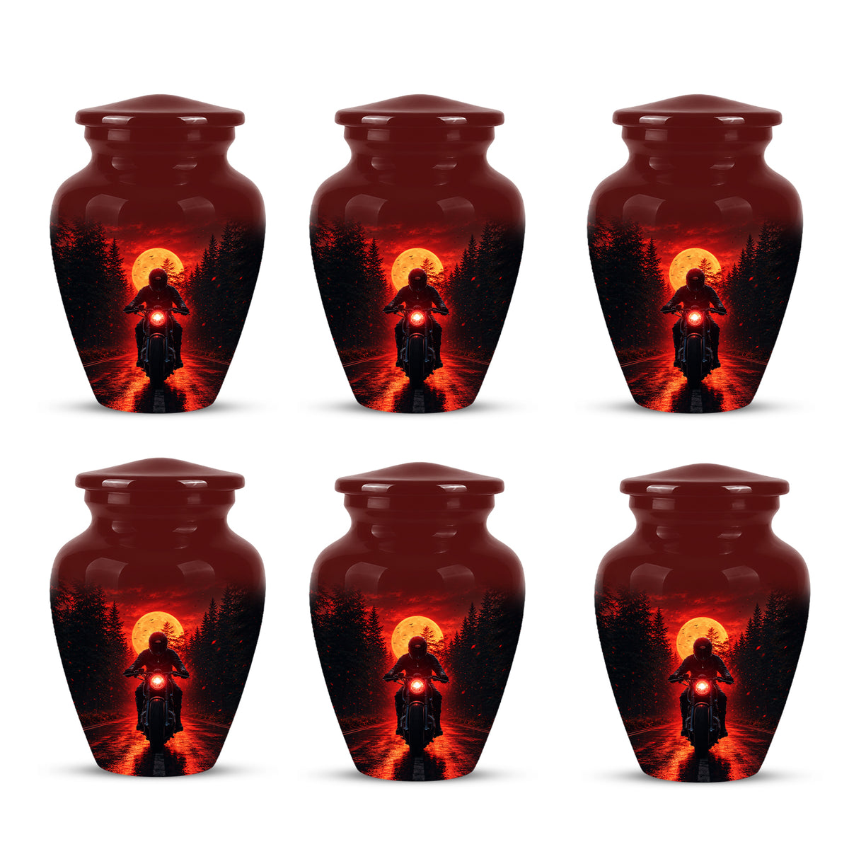 Red Moon Motorcycle Memorial Cremation Urn for Human Ashes – Personalized Biker Tribute Urn