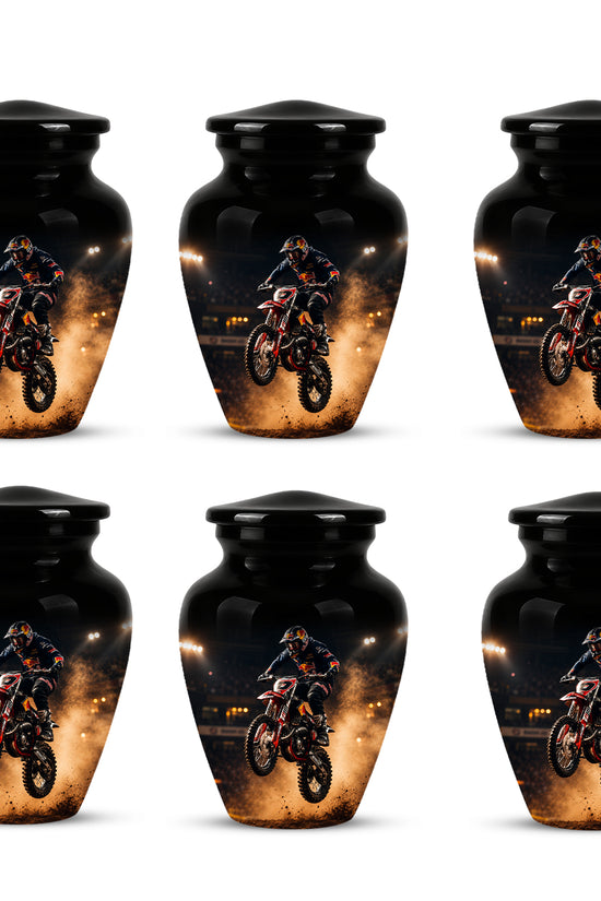 Motocross Rider Memorial Cremation Urn for Human Ashes – Personalized Dirt Bike Tribute Urn