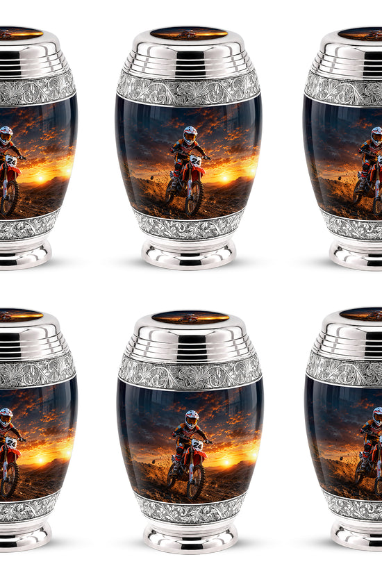 Motocross Sunset Cremation Urn for Human Ashes – Personalized Dirt Bike Memorial Urn