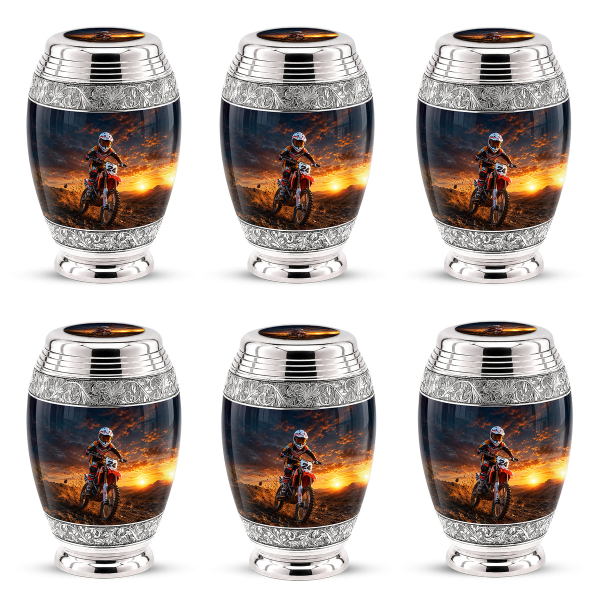 Motocross Sunset Cremation Urn for Human Ashes – Personalized Dirt Bike Memorial Urn