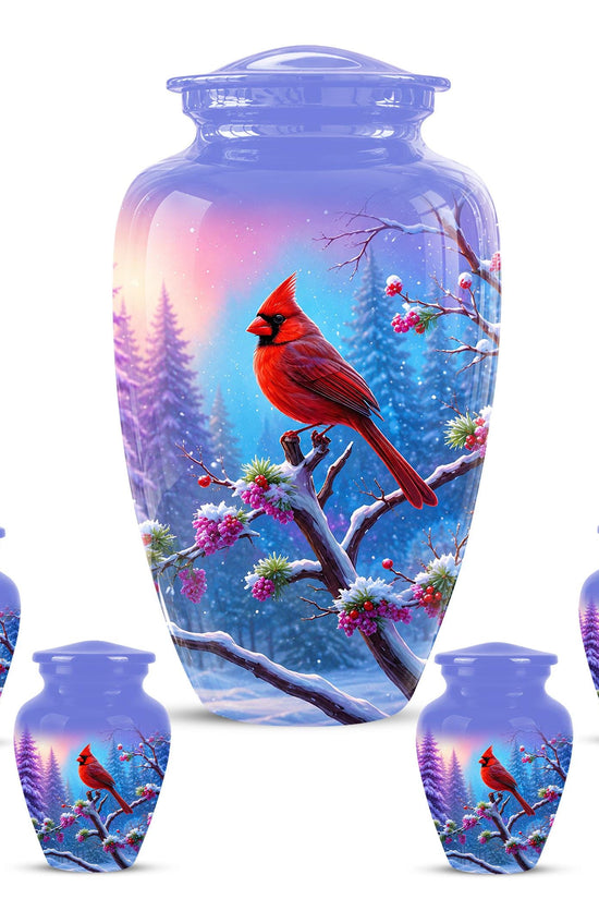 Personalized Red Cardinal Winter Urn for Ashes, Custom Memorial Keepsake