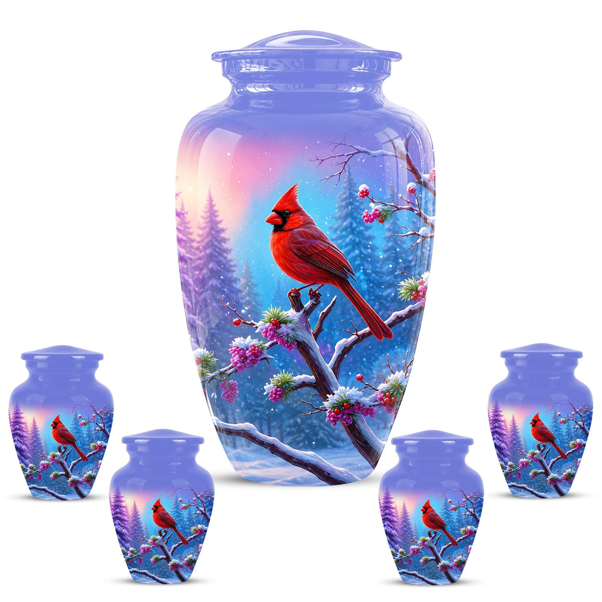 Personalized Red Cardinal Winter Urn for Ashes, Custom Memorial Keepsake